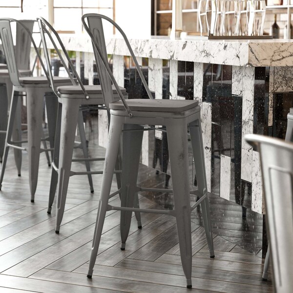 Flash Furniture Clear Coat Metal Bar Stool & Gray Poly Seat XU-DG-TP001B-30-PL1G-GG - main